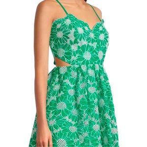 MILLY Bea floral eyelet mini dress green size 0 NWT